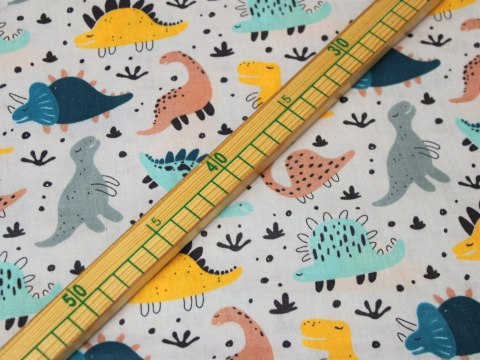 Tkanina bawełniana bawełna szara dinozaury kolorowe Tkanina bawełniana bawełna szara dinozaury kolorowe