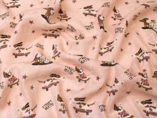 Tkanina TETRA bawełniana wzór pieski na różu szer. 80 cm