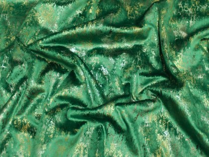 Tkanina dekoracyjna aksamit marmurek zielony srebro szer. 280 cm