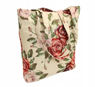 Torba gobelinowa gruba na zakupy 40x38cm beż róże czerwone bawełna 40%