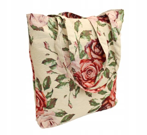 Torba gobelinowa gruba na zakupy 40x38cm beż róże czerwone bawełna 40% Torba gobelinowa gruba na zakupy 40x38cm beż róże czerwone bawełna 40%