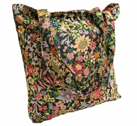 Torba gobelinowa gruba na zakupy 40x38cm czarna drobne kwiatki bawełna 40% Torba gobelinowa gruba na zakupy 40x38cm czarna drobne kwiatki bawełna 40%