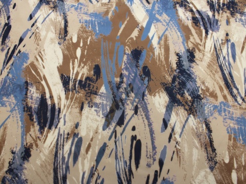 Dzianina wiskozowa gruba wzór mazy niebiesko beżowe