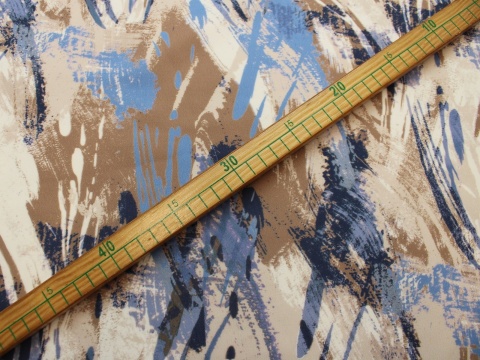 Dzianina wiskozowa gruba wzór mazy niebiesko beżowe