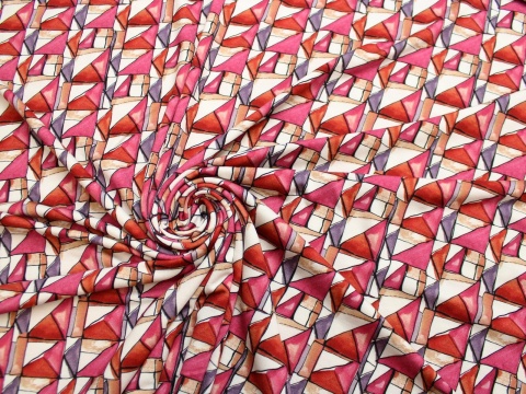 Dzianina wiskozowa wzor geometryczny romby różowo fioletowe