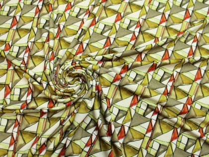 DZIANINA WISKOZOWA WZÓR ROMBY ZIELONO RUDE