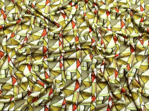 Dzianina wiskozowa wzor geometryczny romby zielono rude