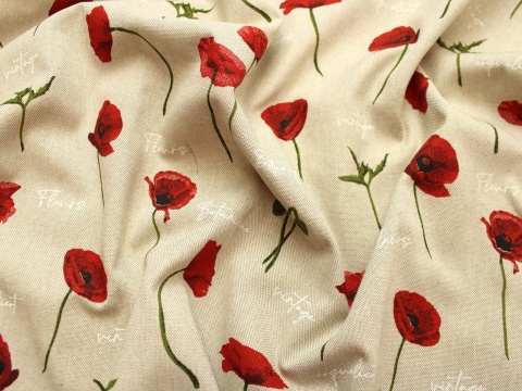 MATERIAŁ BAWEŁNA MAKI CZERWONE SZER. 280 CM