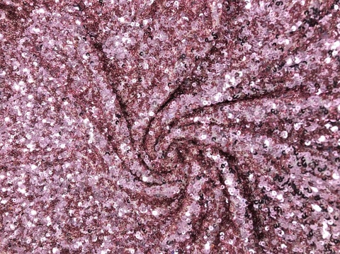 Materiał cekinowy cekiny na tiulu gęste brudny róż