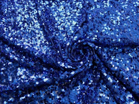 Materiał cekinowy cekiny na tiulu niebieskie szafir