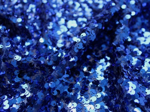 Materiał cekinowy cekiny na tiulu niebieskie szafir