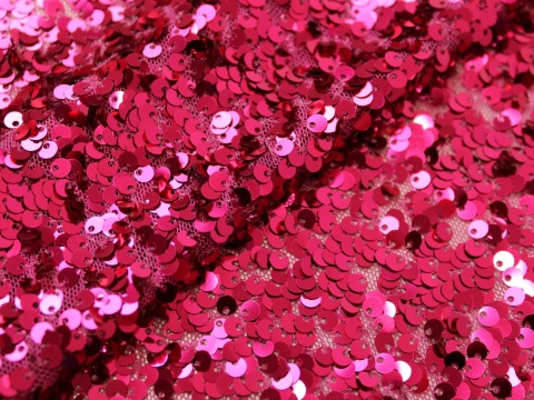 Materiał cekinowy cekiny na tiulu różowe amarant