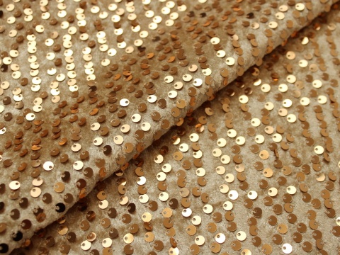 Materiał cekinowy cekiny na welurze beżowo złote