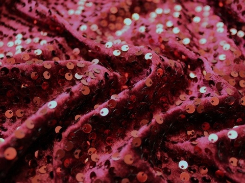 Materiał cekinowy cekiny na welurze bordo