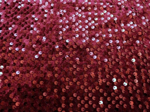 Materiał cekinowy cekiny na welurze bordo
