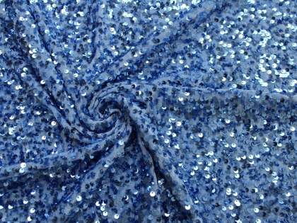 Materiał cekinowy cekiny na welurze niebieskie błękitne