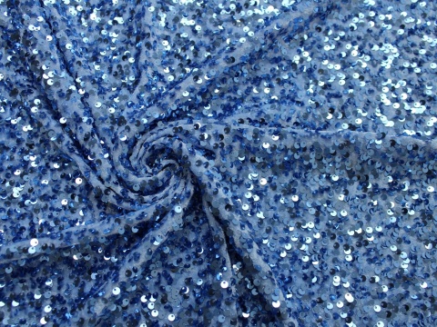 Materiał cekinowy cekiny na welurze niebieskie błękitne