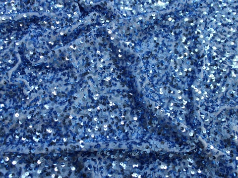 Materiał cekinowy cekiny na welurze niebieskie błękitne