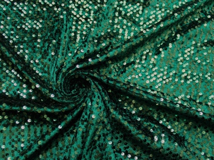 Materiał cekinowy cekiny na welurze zielone butelkowe