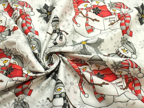 Tkanina bawełniana świąteczna bałwanki