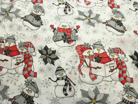 Tkanina bawełniana świąteczna bałwanki