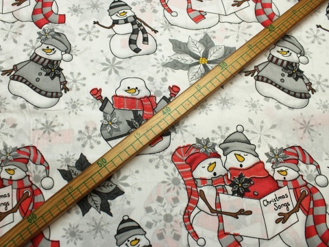 Tkanina bawełniana świąteczna bałwanki
