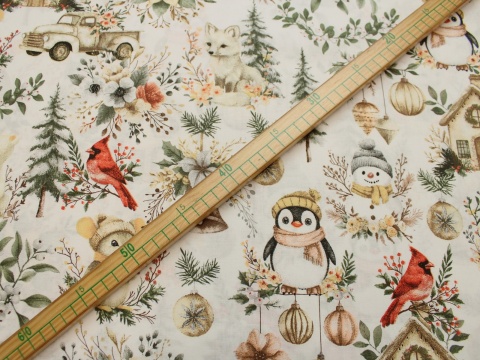 Tkanina bawełniana świąteczna urocze bałwanki
