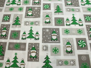 Tkanina bawełniana świąteczna zielone krasnale