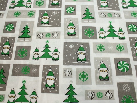 Tkanina bawełniana świąteczna zielone krasnale