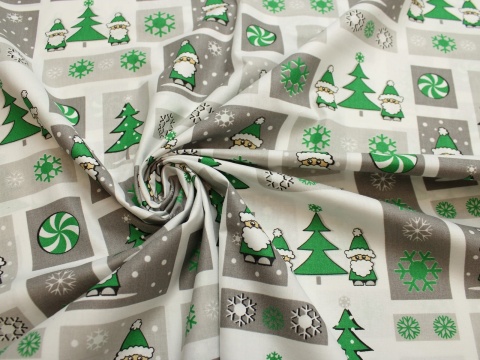 Tkanina bawełniana świąteczna zielone krasnale