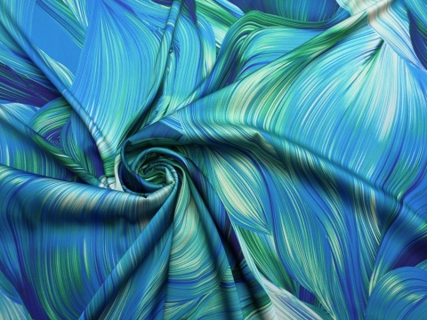 Tkanina jedwabna satyna armani wzór fale niebiesko zielona