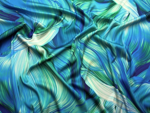 Tkanina jedwabna satyna armani wzór fale niebiesko zielona