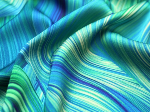 Tkanina jedwabna satyna armani wzór fale niebiesko zielona