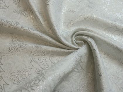 Tkanina obrusowa świąteczna plamoodporna srebrno biała choinki