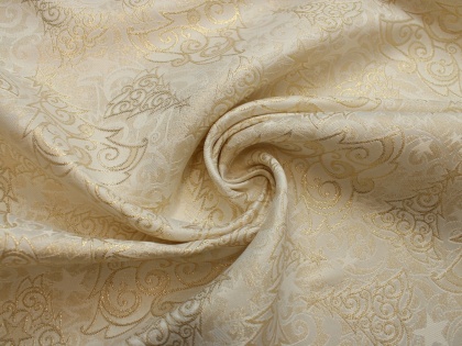 Tkanina obrusowa świąteczna plamoodporna złoto kremowa choinki