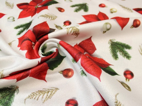 Tkanina obrusowa zasłonowa świąteczna gwiazda betlejemska czerwona błyszcząca