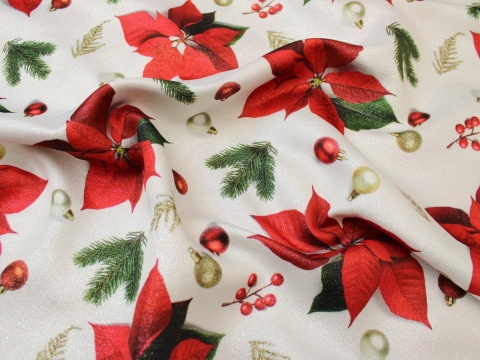 Tkanina obrusowa zasłonowa świąteczna gwiazda betlejemska czerwona błyszcząca