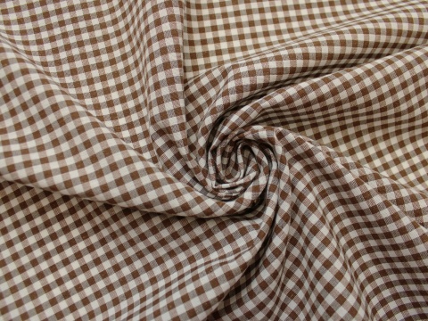 dekoracyjna tkanina w krateczkę z bawełną kratka brązowo-biała szer. 280