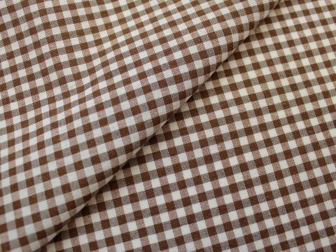 dekoracyjna tkanina w krateczkę z bawełną kratka brązowo-biała szer. 280