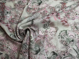 KREPA JEDWABNA WZÓR ORNAMENT RÓŻOWY