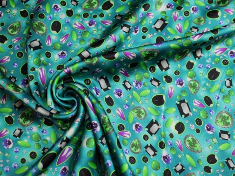 satyna jedwabna wzór diamenty na turkusie jedwab naturalny 100%