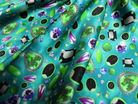 satyna jedwabna wzór diamenty na turkusie jedwab naturalny 100%