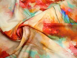 JEDWAB NATURALNY WZÓR MAZY CZERWONO RUDE