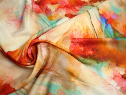 JEDWAB NATURALNY WZÓR MAZY CZERWONO RUDE