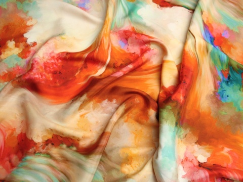 satyna jedwabna wzór mazy czerwono rude 100% jedwab naturalny