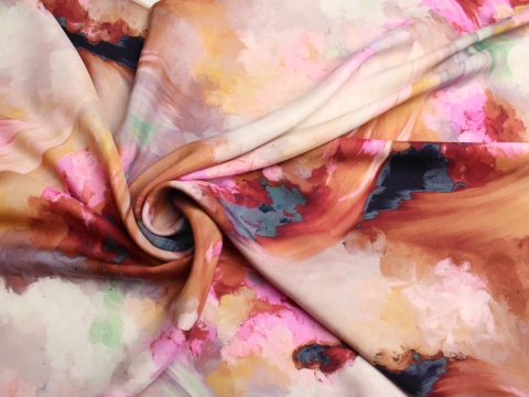 satyna jedwabna wzór mazy róż beż 100% jedwab naturalny