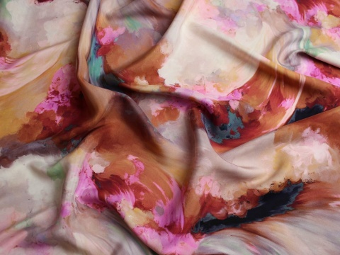 satyna jedwabna wzór mazy róż beż 100% jedwab naturalny