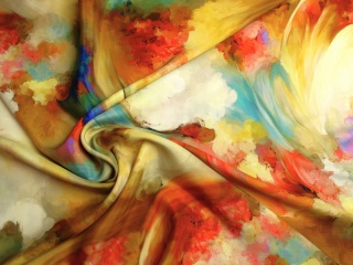 JEDWAB NATURALNY WZÓR MAZY ŻÓŁTO RUDE