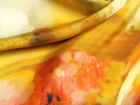 satyna jedwabna wzór mazy żółto rude 100% jedwab naturalny