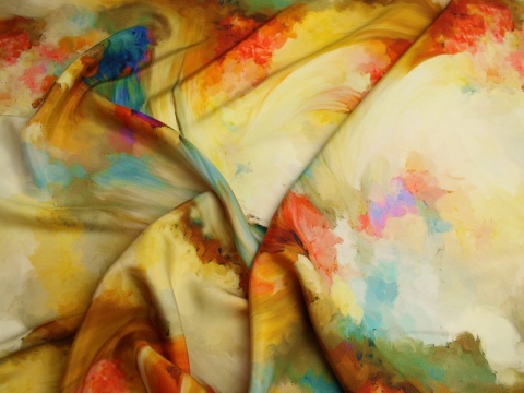 satyna jedwabna wzór mazy żółto rude 100% jedwab naturalny